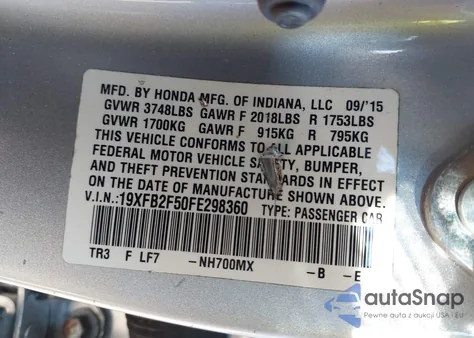 2015 Honda Civic Lx from USA, damaged, VIN 19XFB2F50FE298360